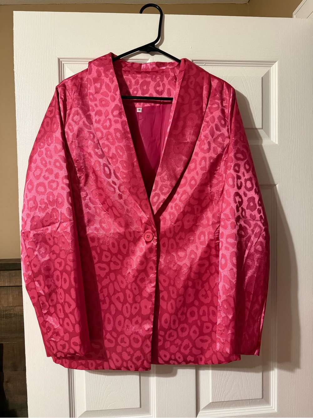 Pink Leopard-Pattern Satin Blazer - Women